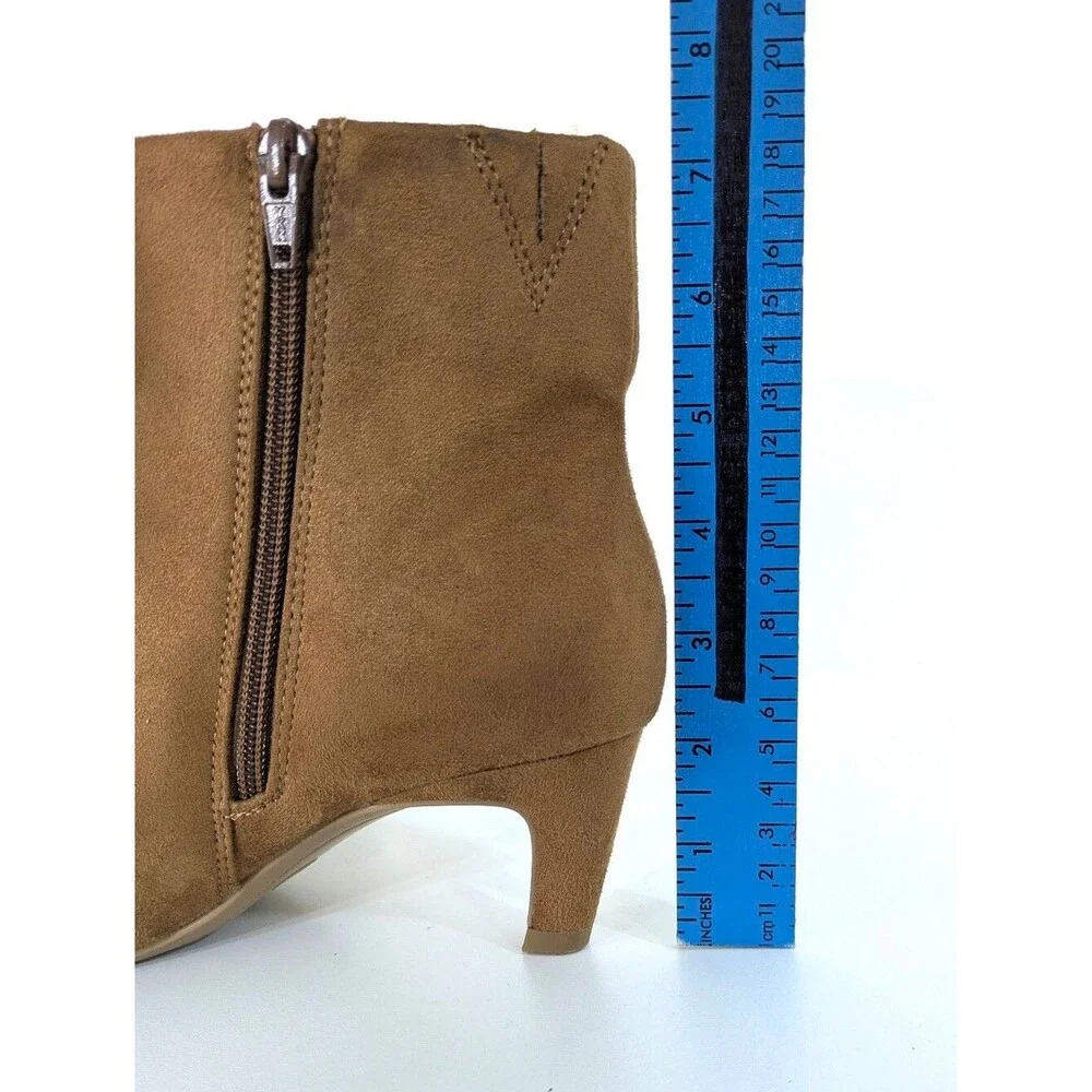 Brown Kitten Heel Microfiber Ankle Boots - Size 7.5 Womens - Faux Suede Booties